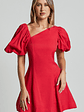 Harlow Mini Dress - Asymmetric Puff Sleeve Flare Dress in Red - thumbnail 1