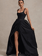 Infinite | Black Strappy Maxi Dress With Volume High-Low Skirt - thumbnail 1
