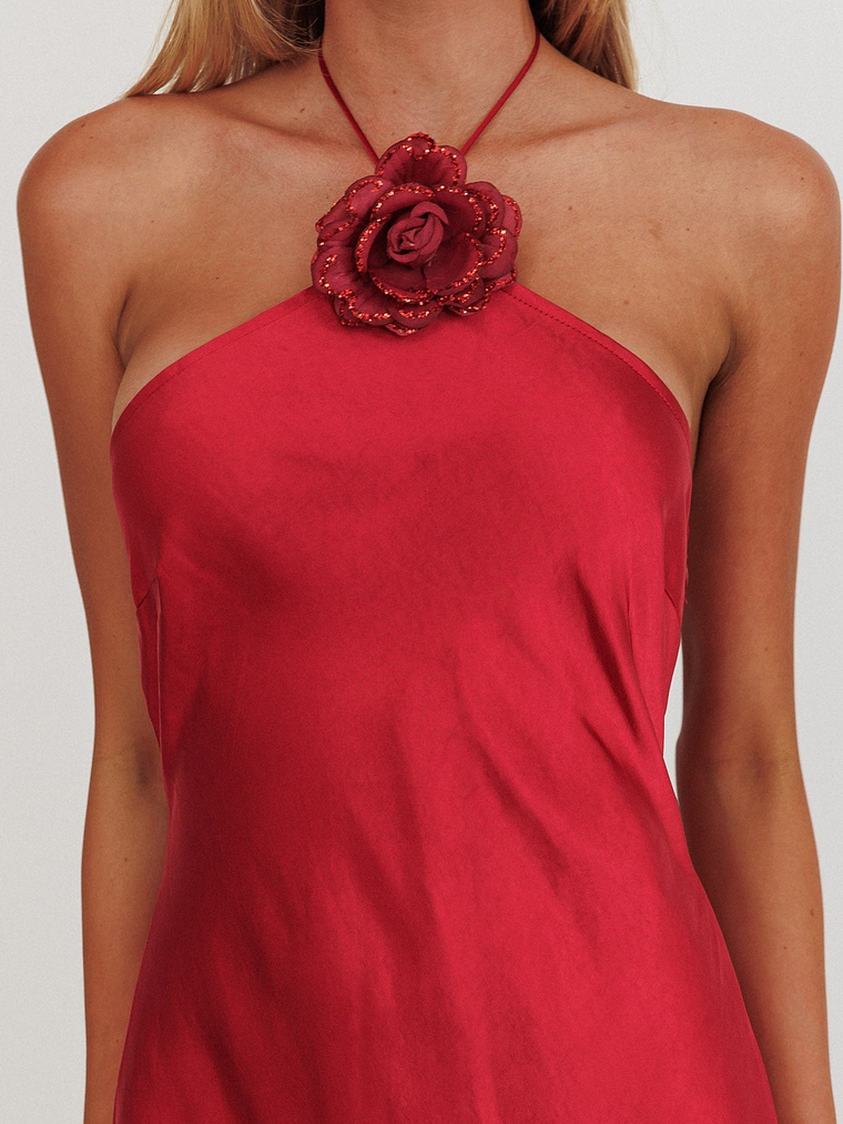 High Roller Flower Decoration Halter Dress Wine 3