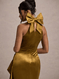 Janiya | Mustard Velvet High-Neck Ruffled Split Maxi Dress - thumbnail 7