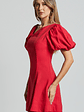 Harlow Mini Dress - Asymmetric Puff Sleeve Flare Dress in Red - thumbnail 2