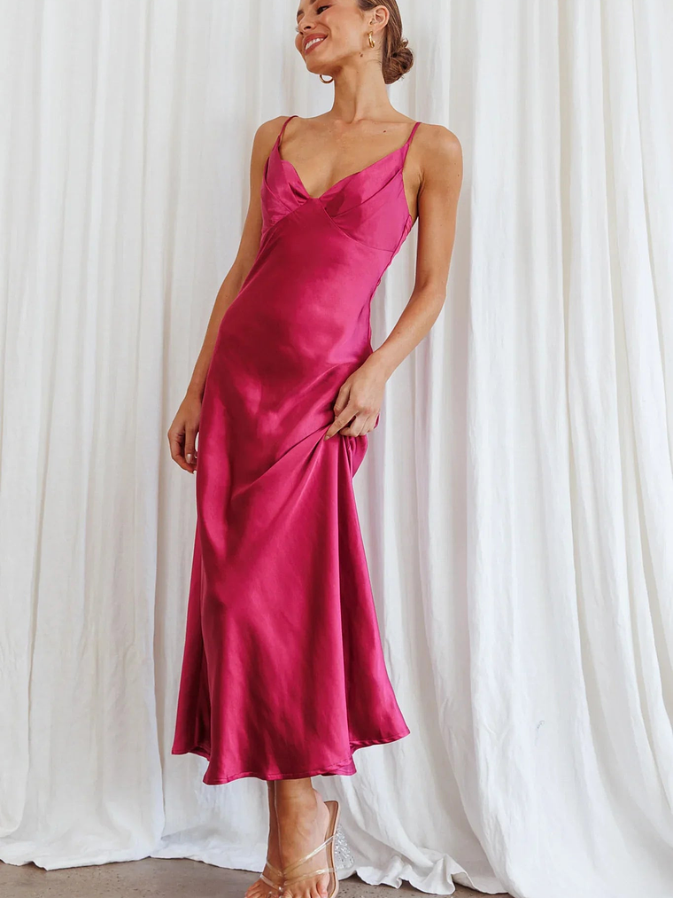 Infinity Pintuck Bust Midi Dress Fuchsia 1