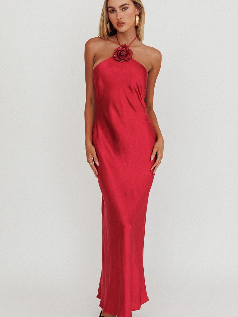 High Roller Flower Decoration Halter Dress Wine 4