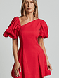 Harlow Mini Dress - Asymmetric Puff Sleeve Flare Dress in Red - thumbnail 4