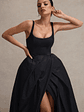 Infinite | Black Strappy Maxi Dress With Volume High-Low Skirt - thumbnail 3