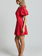 Harlow Mini Dress - Asymmetric Puff Sleeve Flare Dress in Red - thumbnail 5
