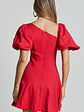 Harlow Mini Dress - Asymmetric Puff Sleeve Flare Dress in Red - thumbnail 6