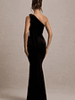 Jillian | Black Velvet Asymmetric Maxi Dress With Bow Strap - thumbnail 2