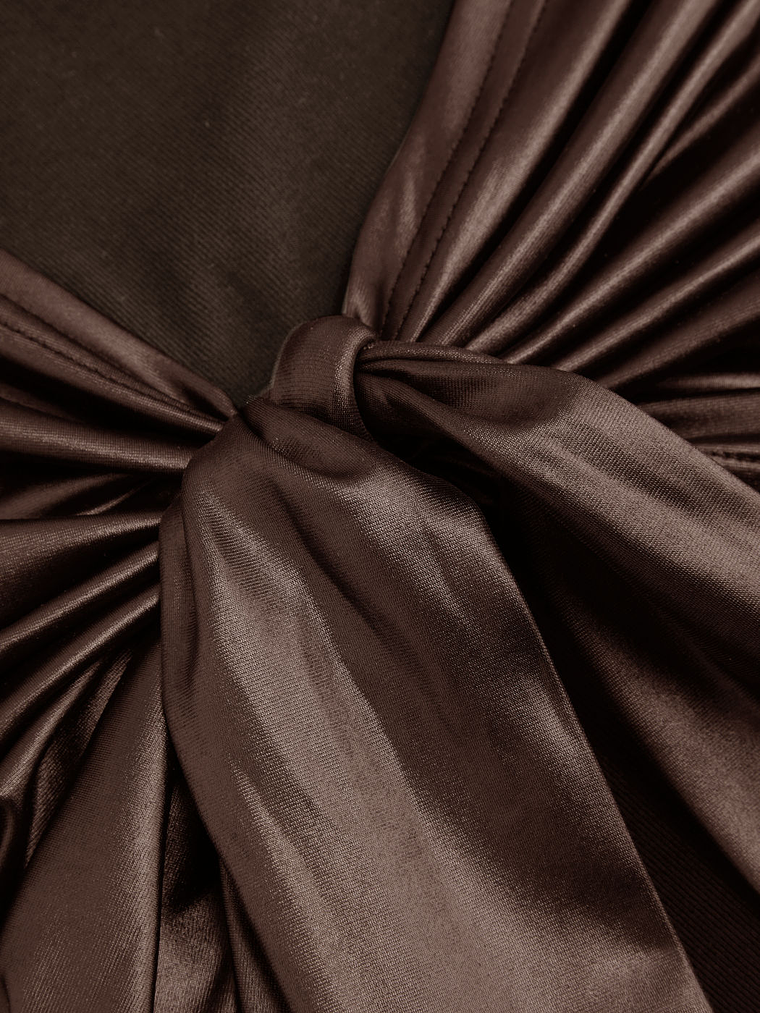 High Neck Ruched Knotted Mini Dress 19