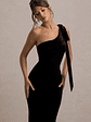 Jillian | Black Velvet Asymmetric Maxi Dress With Bow Strap - thumbnail 3