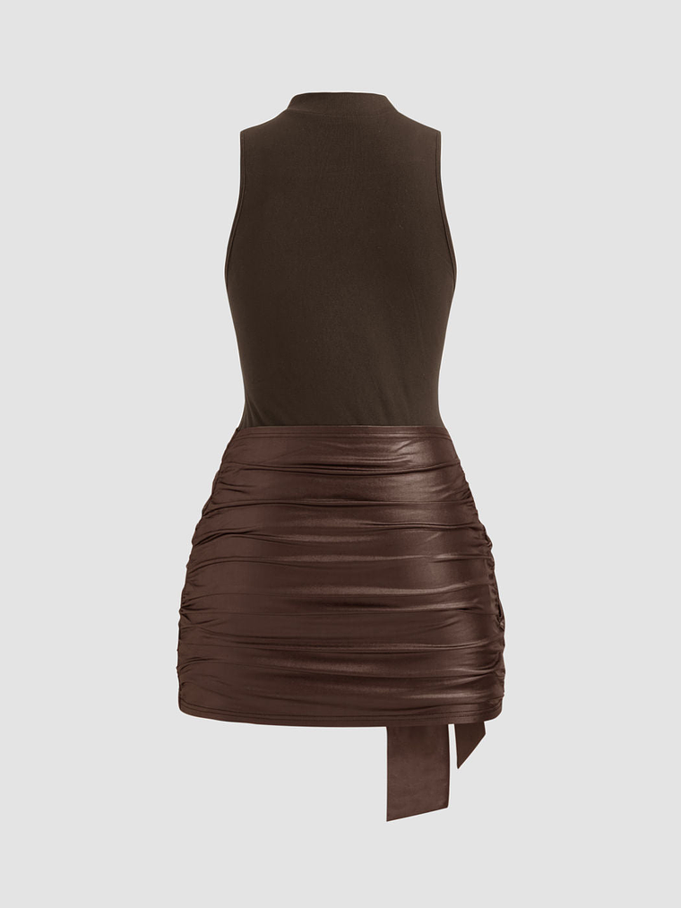 High Neck Ruched Knotted Mini Dress 20