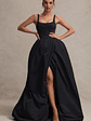 Infinite | Black Strappy Maxi Dress With Volume High-Low Skirt - thumbnail 6