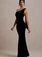 Jillian | Black Velvet Asymmetric Maxi Dress With Bow Strap - thumbnail 5