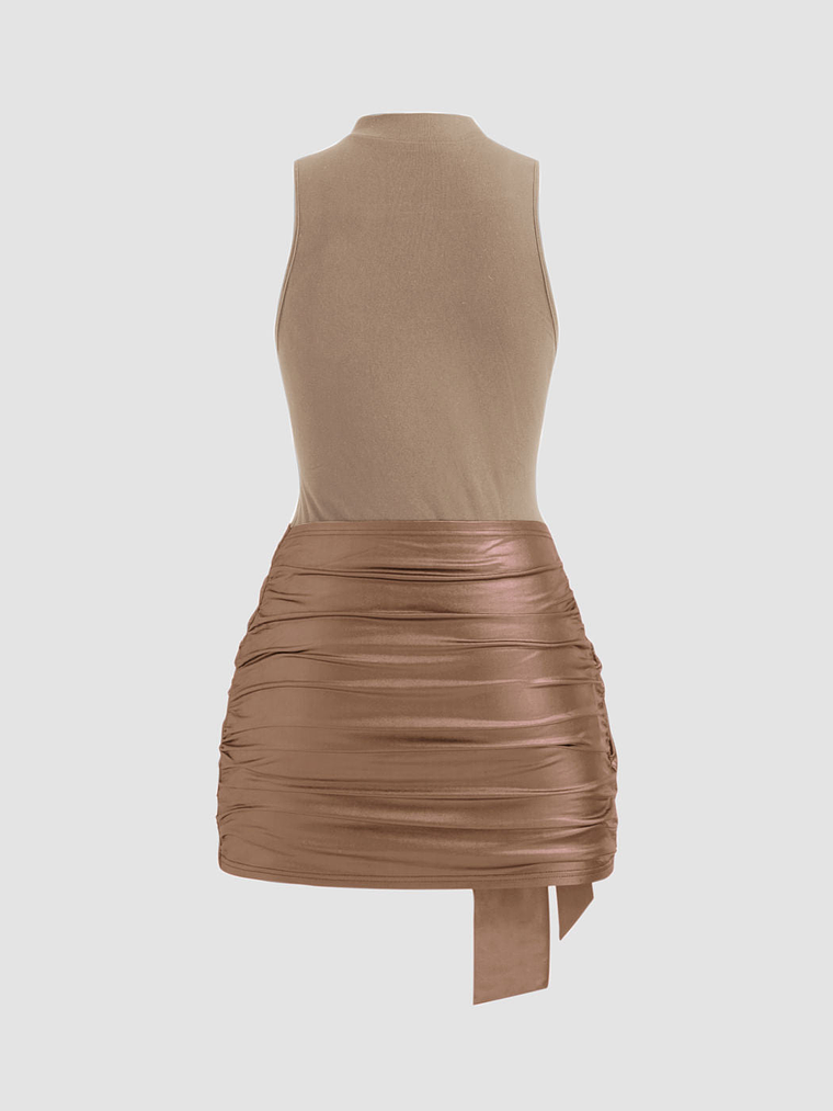 High Neck Ruched Knotted Mini Dress 22