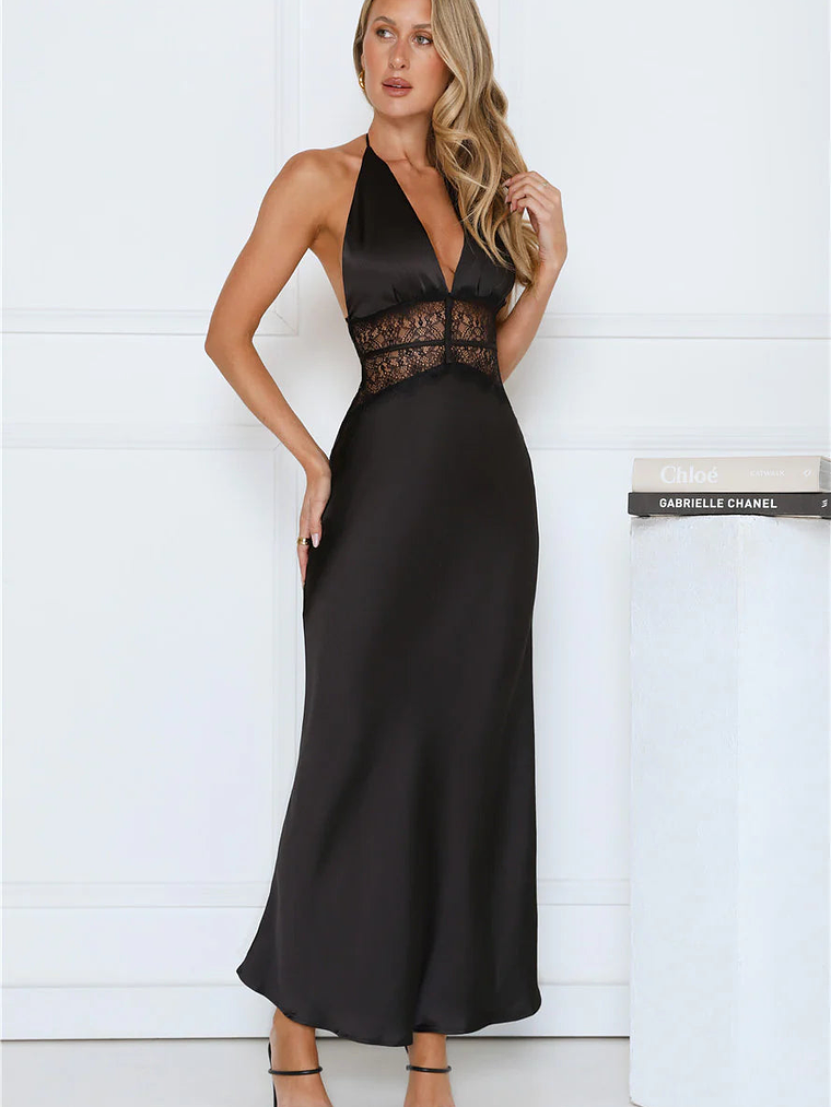 Ibiza Twilight Satin Lace Maxi Dress 10