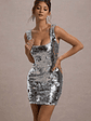 Jasmyn | Silver Sequin Square-Neck Mini Dress - thumbnail 5