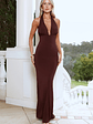 Iconic Evening Halter Maxi Dress Brown - thumbnail 2