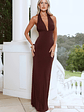 Iconic Evening Halter Maxi Dress Brown - thumbnail 3