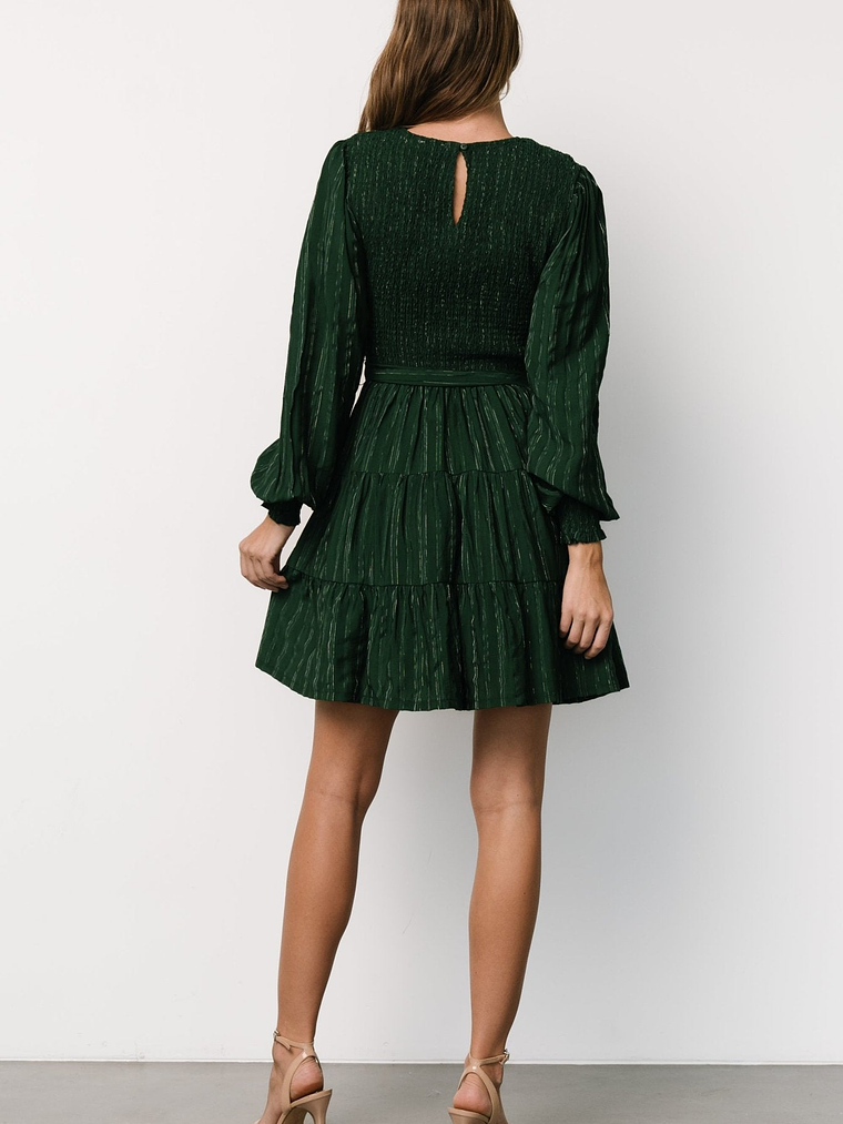 Ivey Smocked Short Dress | Dark Green + Silver 4