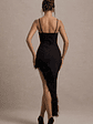 High Status | Black Strappy Corset Asymmetric Maxi Dress With Feather Trim - thumbnail 2
