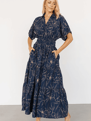 Hedda Tiered Maxi Dress | Deep Blue + Natural Floral