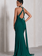 Intertwined | Bottle Green Halter-Neck Open-Back Split Maxi Dress With Scarf Detail - thumbnail 2