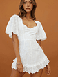 Joanie Angel Sleeve Floral Embroidery Mini Dress White - thumbnail 1