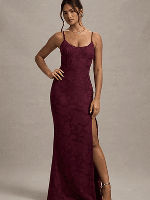 Intimacy | Plum Lace Corset Split Maxi Dress