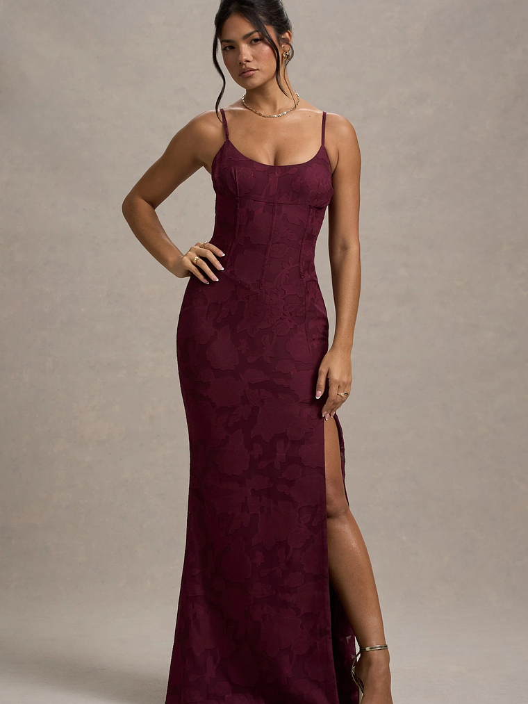 Intimacy | Plum Lace Corset Split Maxi Dress 1