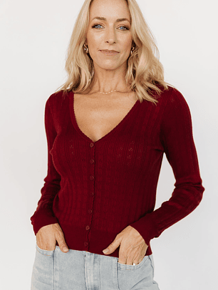 Heidi Pointelle Cardigan | Brick