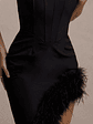 High Status | Black Strappy Corset Asymmetric Maxi Dress With Feather Trim - thumbnail 7