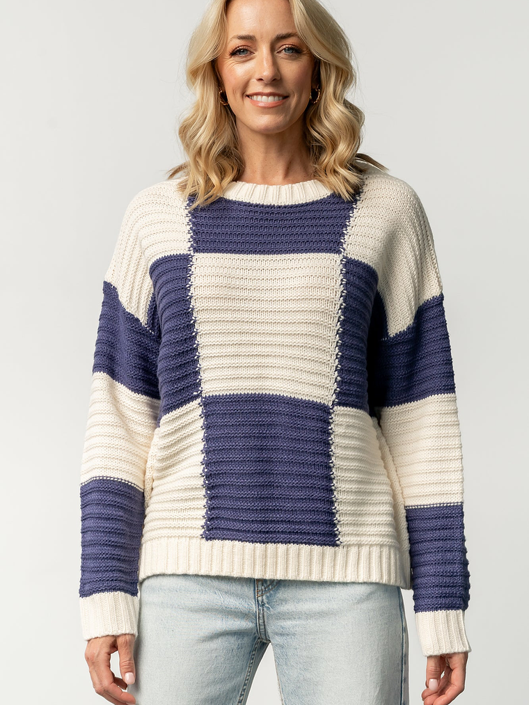 Jayda Sweater | Cream + Blue 1