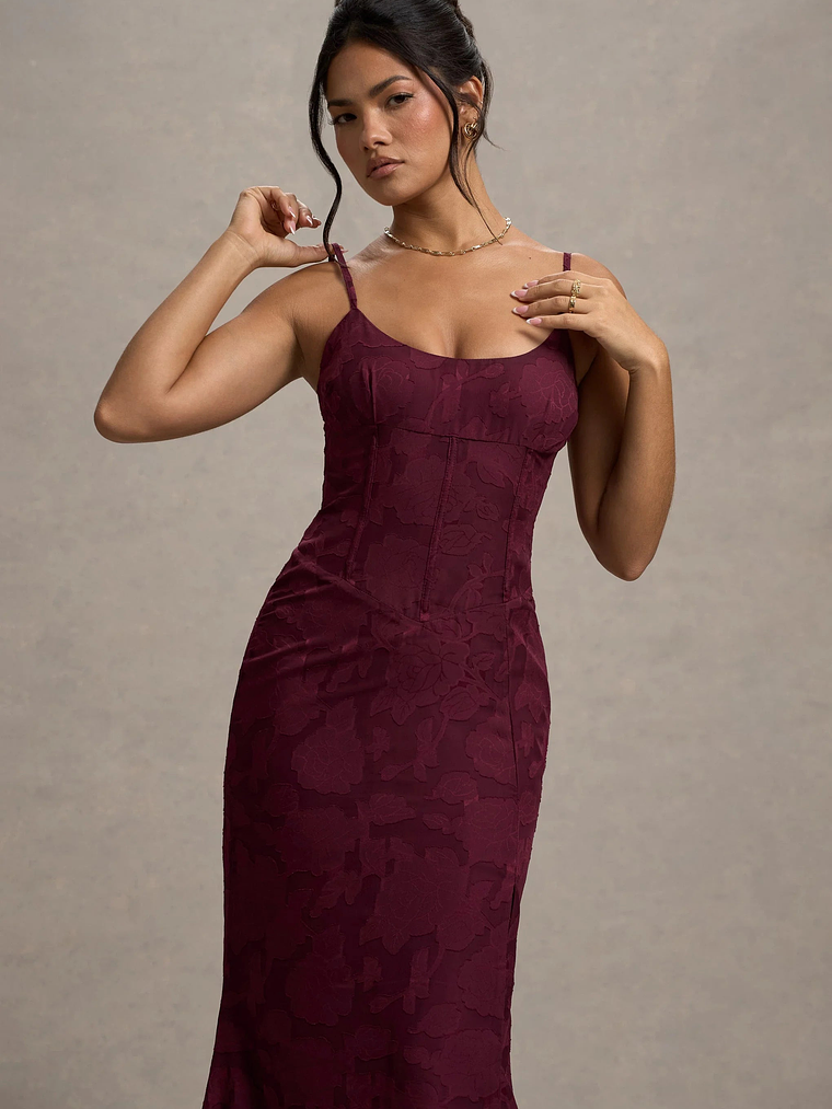 Intimacy | Plum Lace Corset Split Maxi Dress 3
