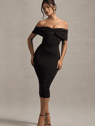 Hope | Black Bow Bardot Midi Dress