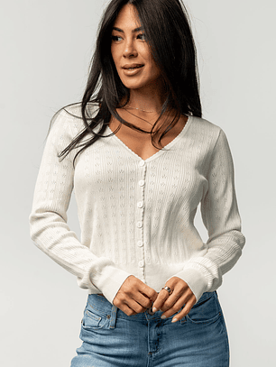 Heidi Pointelle Cardigan | Ivory