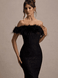 Idyll | Black Lace Bardot Feather Fishtail Maxi Dress - thumbnail 3