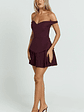 Izara Mini Dress Off Shoulder Pleated Dress in Wine - thumbnail 3