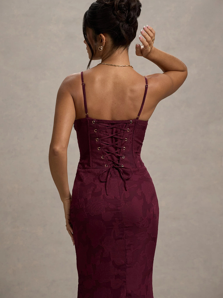 Intimacy | Plum Lace Corset Split Maxi Dress 4