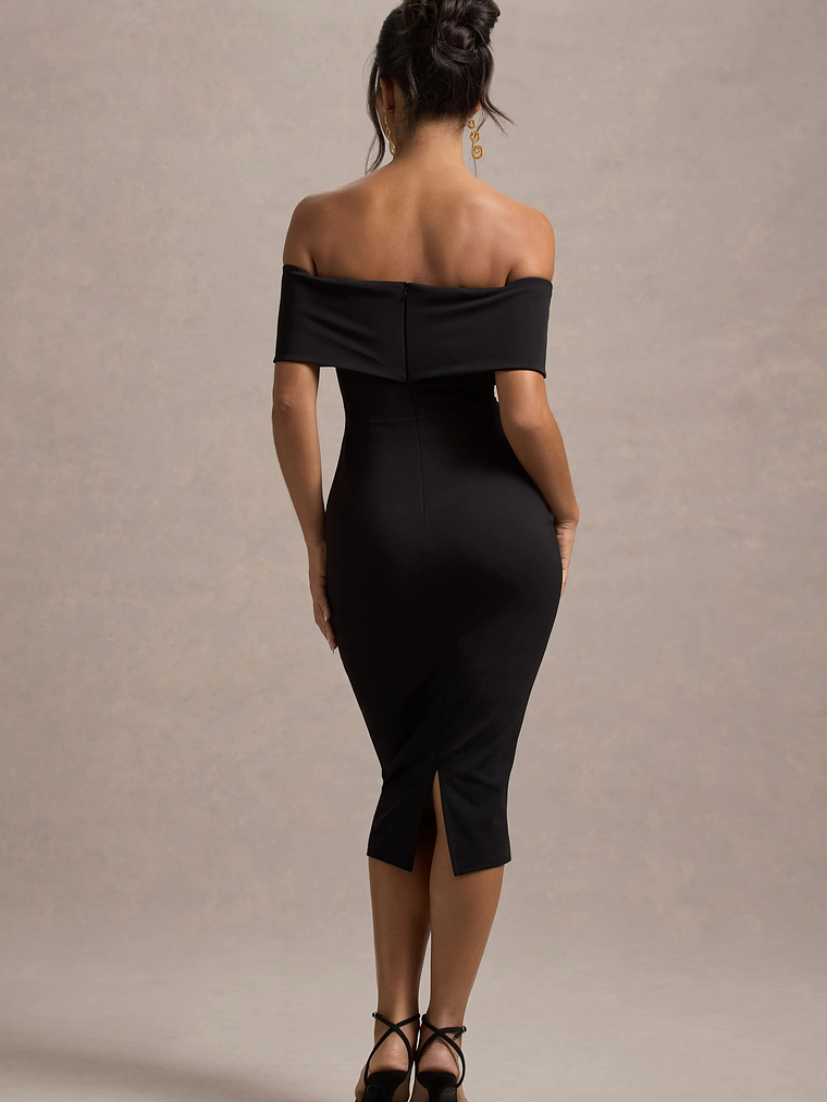 Hope | Black Bow Bardot Midi Dress 2