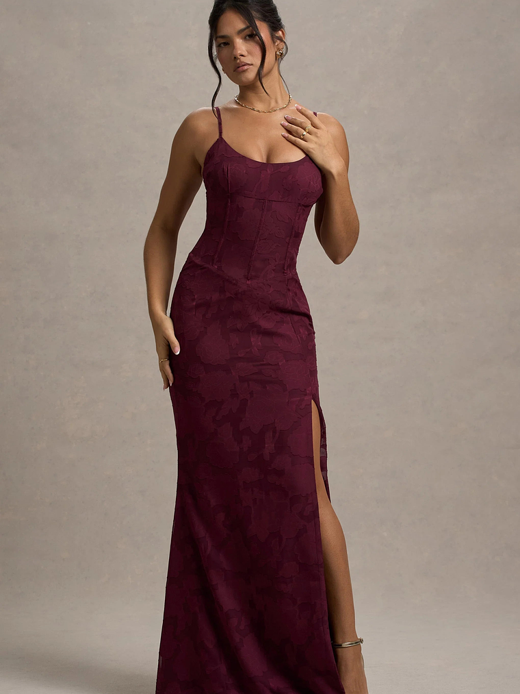 Intimacy | Plum Lace Corset Split Maxi Dress 5