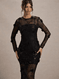 Intimate | Black Sequin Sheer Midi Dress With Flowers - thumbnail 3