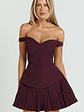 Izara Mini Dress Off Shoulder Pleated Dress in Wine - thumbnail 6