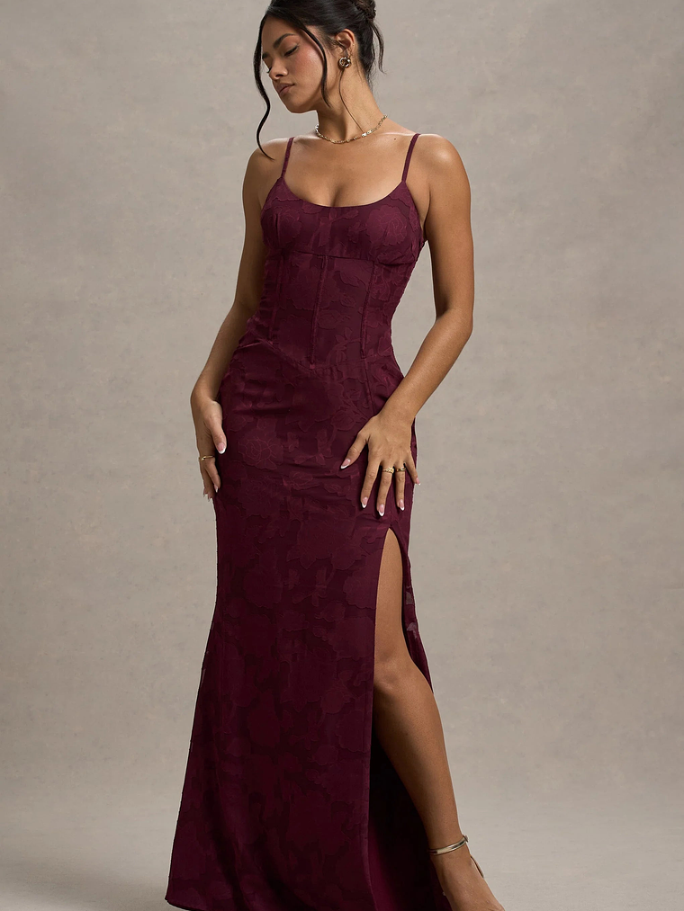 Intimacy | Plum Lace Corset Split Maxi Dress 7