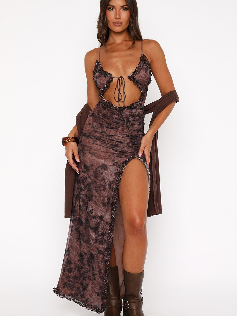 High Voltage Maxi Dress Mahogany Leaffall 2