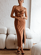Invite Only Twisted Bust Satin Midi Dress Chocolate - thumbnail 1