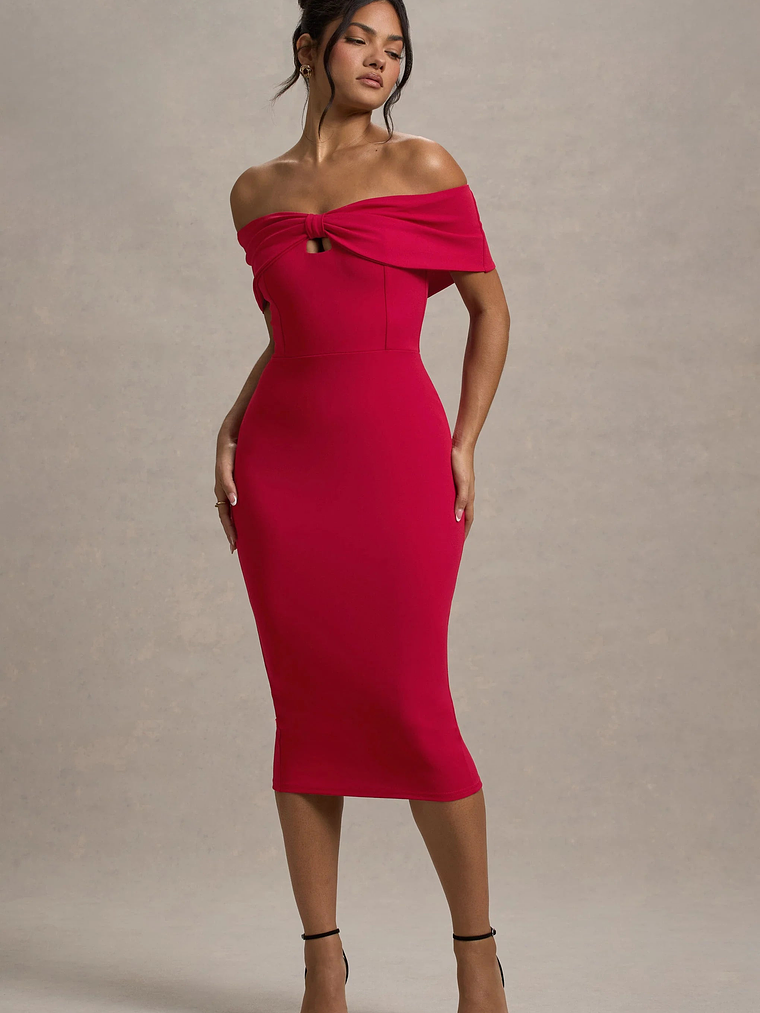 Hope | Red Bow Bardot Midi Dress 4