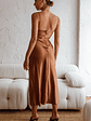 Invite Only Twisted Bust Satin Midi Dress Chocolate - thumbnail 2