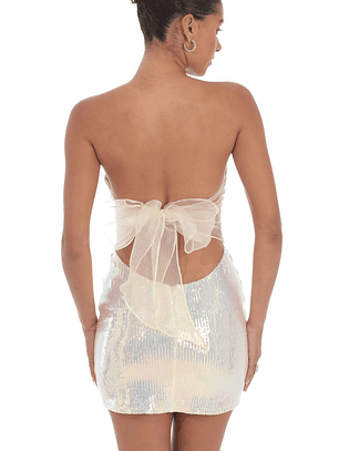 Iridescent Seqiun Strapless Bodycon Dress in Cream