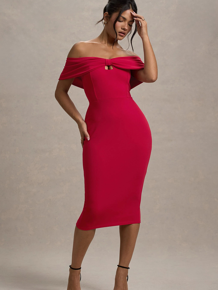 Hope | Red Bow Bardot Midi Dress 5