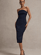 Highway | Navy Pinstripe Strapless Midi Dress - thumbnail 1